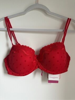Prima Donna Red Polka-Dot Lace Trim Underwire Bra